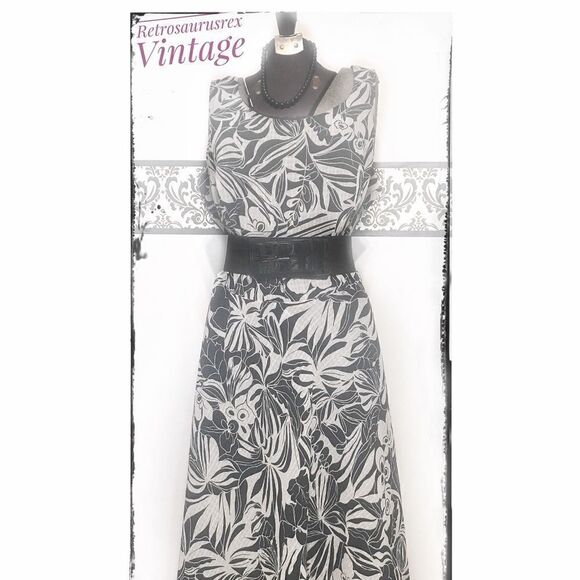 Black & White Rockabilly Chiffon Pin Up Swing Dress Plus Size 14W Dress Barn - Picture 2 of 5